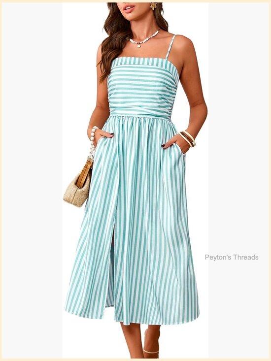 Dresses & Skirts - Women Satin Maxi Dress Ruched Sundress with Pockets Slit Adjustable Spaghetti